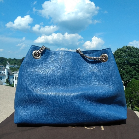 NEW, Gucci Soho Limited Ed. Caspian Blue Double Chain Shoulder Bag - Picture 7 of 16